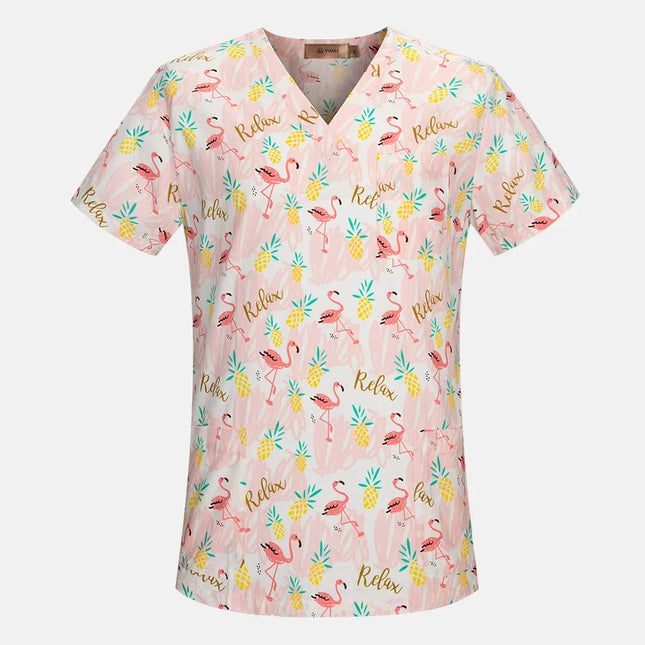 viaoli Cotton Cartoon print spa uniform beauty salon Pet shop uniform Fashion Slim Fit top scrub clothes women scrubs lab coat-KarWorkwear