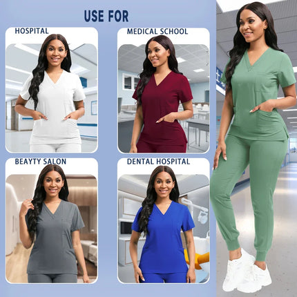 Women Uniform Nursing Scrubs Set Doctor Nurse Workwear Beauty Salon Spa Clothes Scrub Shirt Pants Unisex Medical Nursing Uniform-KarWorkwear