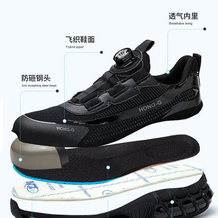 Rotating Button Men Safety Shoes Protective Sneakers Steel Toe Cap Anti-smash Work Shoes Fashion Indestructible Boots Security-KarWorkwear