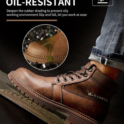Leather Men Work Safety Shoes Anti-smashing Steel Toe Cap Working Boots Construction Indestructible Work Sneakers Men Shoes