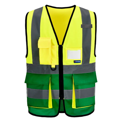AYKRM High Visibility Reflective Vest  Safety Zip Pocket Hi Viz Security Waistcoats Multi Customized Logo Construction