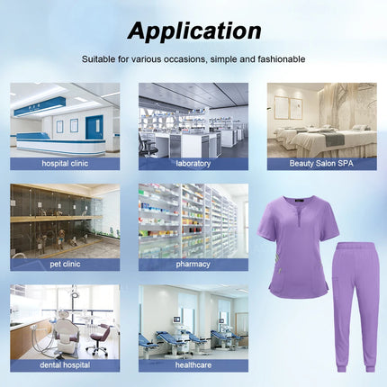 Women Scrub Set Zip-Neck Short Sleeve Scrub Top Pants Sets Nurse Uniforms Medical Nurses Accessories for Hospital Doctor Uniform-KarWorkwear