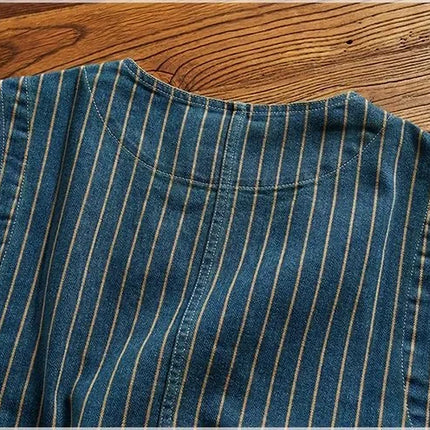 Retro American Striped Workwear Vest Waed Denim Svel Waistcoat Trendy Youth Casual V-ne Four Seasons Outerwear