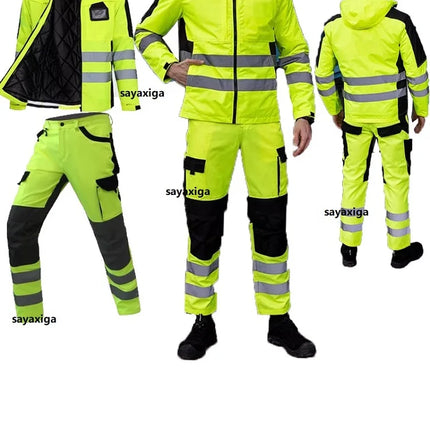 Hi Vis Work Clothing Working Suit For Man Mechanic Warm Winter Reflective Safety Work Coveralls Detachable Cotton Padded Linner