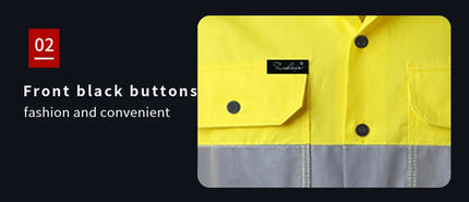 Miner Hi Vis Button Work Shirt for Men Reflective Yellow and Navy Blue Two Tone Safety Cotton Shirt