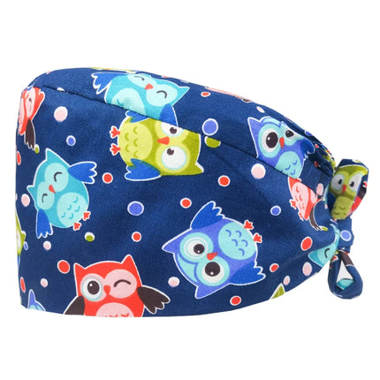 Clearance Pattern Scrub Cap Tie Back Working Hat 100% Cotton Washable Sweatband Beautician Dust Proof Scrub Caps-KarWorkwear