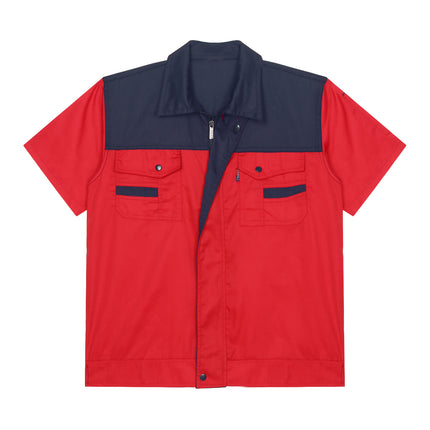 Men Women Short Sleeve Work Coat Workshop Shirts Motor Mechanic Uniform with Two-pocket T-shirts Man Workshop Overalls Top-KarWorkwear