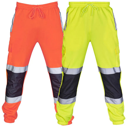 Men Sports Pants With Reflective Strips Road Work High Visibility Overalls Casual Pocket Trouser Workshop Uniforms Casual Pants