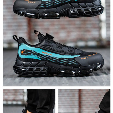 Rotating Button Men Safety Shoes Protective Sneakers Steel Toe Cap Anti-smash Work Shoes Fashion Indestructible Boots Security-KarWorkwear