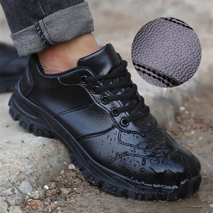 CHNMR New Water Proof Safety Shoes Men for Work Breathable Anti Smashing Sneaker For Men Blacke Leather Steel Toe Cap Sneakers-KarWorkwear