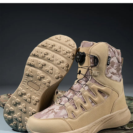 Large Outdoor Training Boots Men's Mountaineering Hiking Boots High Top Rotating Buckle Fashion Camouflage Sports Shoes-KarWorkwear