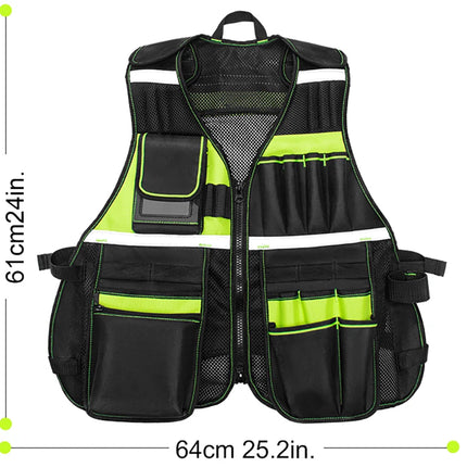 Workwear Allround Work Tool Vest Safety Vest with Multi-pockets and Zipper Heavy Duty Tool Vest for Electricians