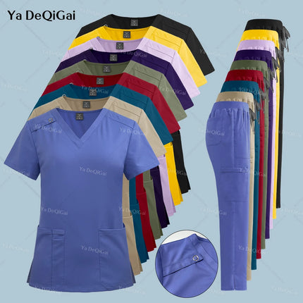 Medical Nurse Uniforms Summer Fashion Women Surgical Uniforms High-end Fabric Scrubs Clothes Nursing Workwear Elastic Tops Pants-KarWorkwear