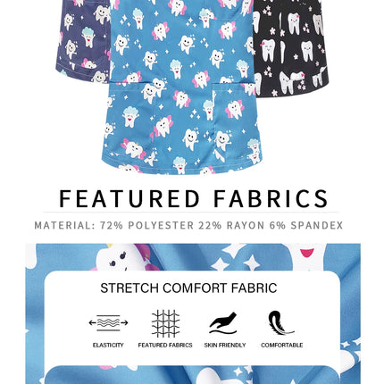 Men's Work Uniform Teeth Print Dentist Comfortable Short Sleeve Scrubs V-Neck Top Clinic Pharmacy Nursing Accessories Blouse New-KarWorkwear