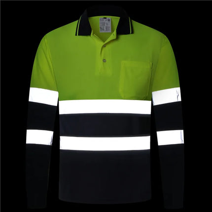 ANSI Class 2 Hi Vis Shirts Yellow Navy Long Sleeve Reflective Polo Shirt Safety Work Shirt for Construction Men