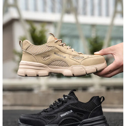 Work Shoes Hollow Breathable Steel Toe Boots Lightweight Safety Work Shoes Anti-slippery For Men Women Male Work Sneaker