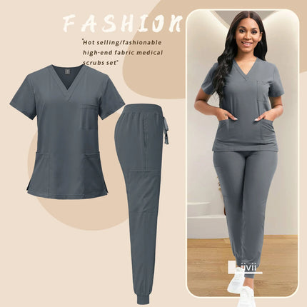 Medical Nurse Uniform 2Piece Workwear Medical Scrubs Set Hospital Uniform Surgery Dentist Overalls Spa Clinical Beauty Work Wear-KarWorkwear