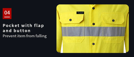 Miner Hi Vis Button Work Shirt for Men Reflective Yellow and Navy Blue Two Tone Safety Cotton Shirt