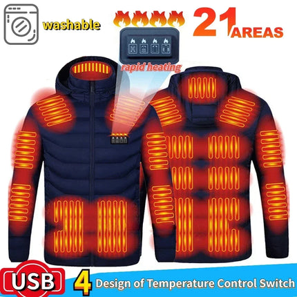 Male Intelligent Heating Workwear Jacket 2025 New USB Multi Control Fast Heating Coat Black Hooded Cotton Jacket Plus Size S-6XL