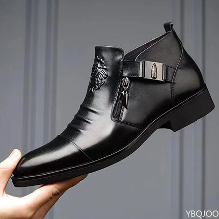 Winter Men's Elegant Boots Ankle non slip Leather Shoes British Zip Black Knight boots Pointed Punk Platform male Booties Botas
