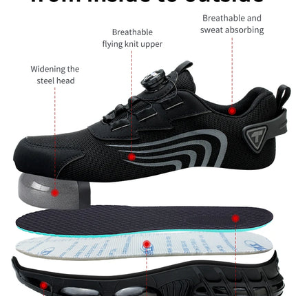 Rotary button new safety shoes for men, anti-impact and anti-piercing work shoes, fashionable men's sports shoes, and safety pro