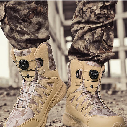 Large Outdoor Training Boots Men's Mountaineering Hiking Boots High Top Rotating Buckle Fashion Camouflage Sports Shoes-KarWorkwear
