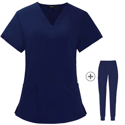 Solid Color Nursing Scrubs Women Uniforms Elasticity Pet Clinic Nurse V-neck Medical Hospital Doctor Working Clothing Wholesale-KarWorkwear