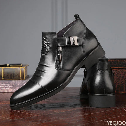 Winter Men's Elegant Boots Ankle non slip Leather Shoes British Zip Black Knight boots Pointed Punk Platform male Booties Botas