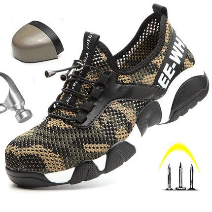 2024 New Men Steel Nose Safety Work Shoes Grid Lightweight Breathable Women Casual Sneaker Prevent Piercing Protective Boots 48-KarWorkwear