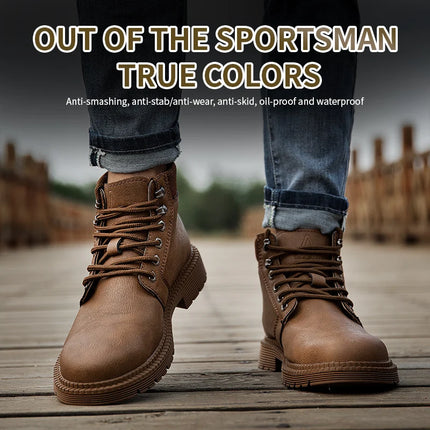 Leather Men Work Safety Shoes Anti-smashing Steel Toe Cap Working Boots Construction Indestructible Work Sneakers Men Shoes