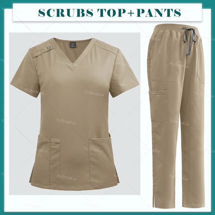 Medical Nurse Uniforms Summer Fashion Women Surgical Uniforms High-end Fabric Scrubs Clothes Nursing Workwear Elastic Tops Pants-KarWorkwear