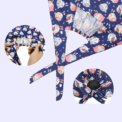 Clearance Pattern Scrub Cap Tie Back Working Hat 100% Cotton Washable Sweatband Beautician Dust Proof Scrub Caps-KarWorkwear