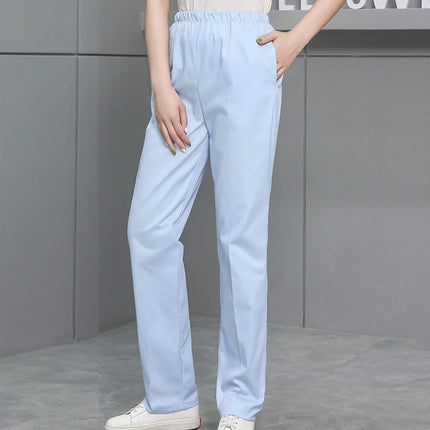 Solid Color Work Pants High Quality Women's Elastic Waist Doctor White Scrub Pants Spring Autumn Nurse Dental Care Uniform Pants-KarWorkwear