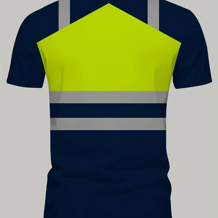 Men's 3D Digital Printed Workwear T-Shirt Yellow and Navy Contrast Design Breathable Fit Casual Shirt for Work and Daily Wear