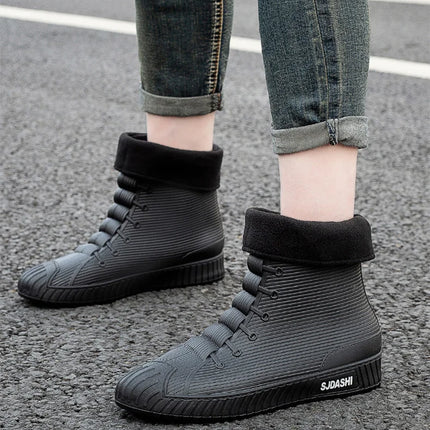Versatile Casual Short-barreled Waterproof Shoes Men Women Lined With Fleece Warmth Anti-slip Wear-resistant Outdoors Rain Boots