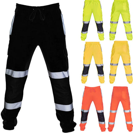 Men Sports Pants With Reflective Strips Road Work High Visibility Overalls Casual Pocket Trouser Workshop Uniforms Casual Pants