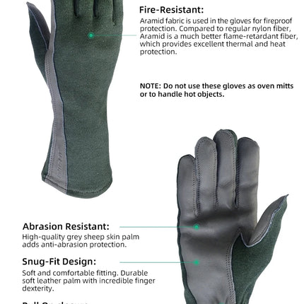 XYEHS 1 Pair Long/Short Cuff Leather Military Uniform Supply Pilot Safety Work Gloves Fire-Resistant Aramid Flight Gloves-KarWorkwear