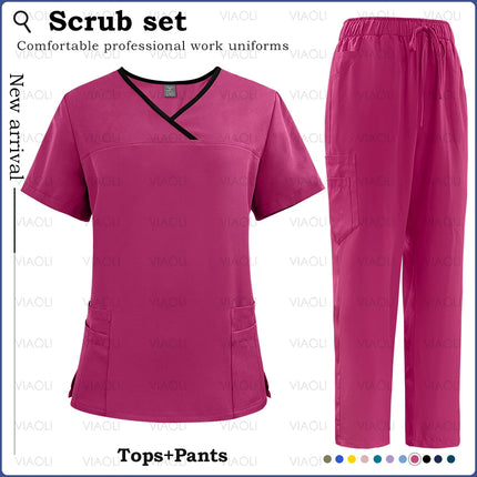 Surgical Uniforms Woman Nursing Sets Pocket Top Straight Pants Medical Nurse Uniform Scrubs Clinical Beauty Salon Hospital Suits-KarWorkwear