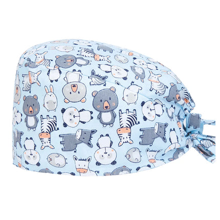Clearance Pattern Scrub Cap Tie Back Working Hat 100% Cotton Washable Sweatband Beautician Dust Proof Scrub Caps-KarWorkwear