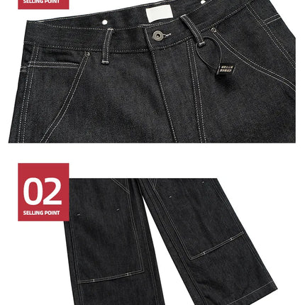 MIJKO Black Original Cow Jeans Wood Trousers Bright Line Design Comfortable Fit Workwear Casual Pants ZJ118