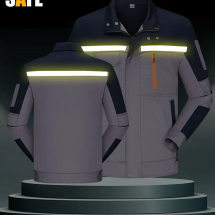 Mens Factory Work Shirt Uniform Long Sleeve Turn-Down Collar Workwear Motor Mechanic Repair Workshop Two-pocket T-shirts Tops-KarWorkwear