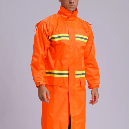 Adult Solid Color Raincoat Long Sleeve Hooded Reflective Stripe Jacket Traffic Office/Firefighter Work Uniform Emergency Poncho-KarWorkwear