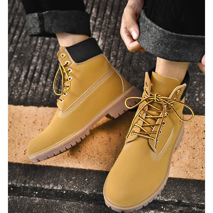 Classic Fashion Brown Work Boots Men Women High-quality Leather Ankle Boots Big Size 46 Men Lace-up Platform Boots Botas Hombre-KarWorkwear