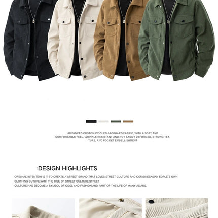 Corduroy Jacket for Men Winter Fashion Versatile Casual American Workwear Jacket Youthful Stylish Men's Clothing