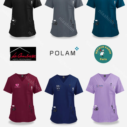 Customizable Logo Pet Grooming Institution Scrubs Workwear Health Service Medical Uniform Hospital Nursing Clothes with Pockets-KarWorkwear
