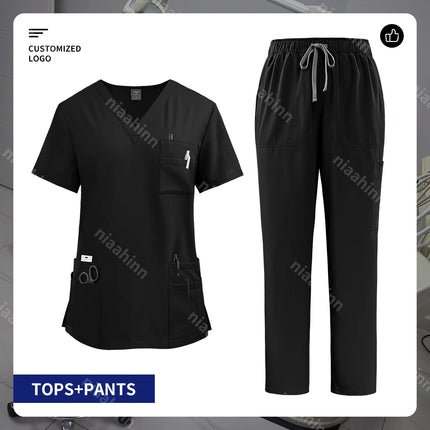 Customizable Logo Pet Grooming Institution Scrubs Workwear Health Service Medical Uniform Hospital Nursing Clothes with Pockets-KarWorkwear