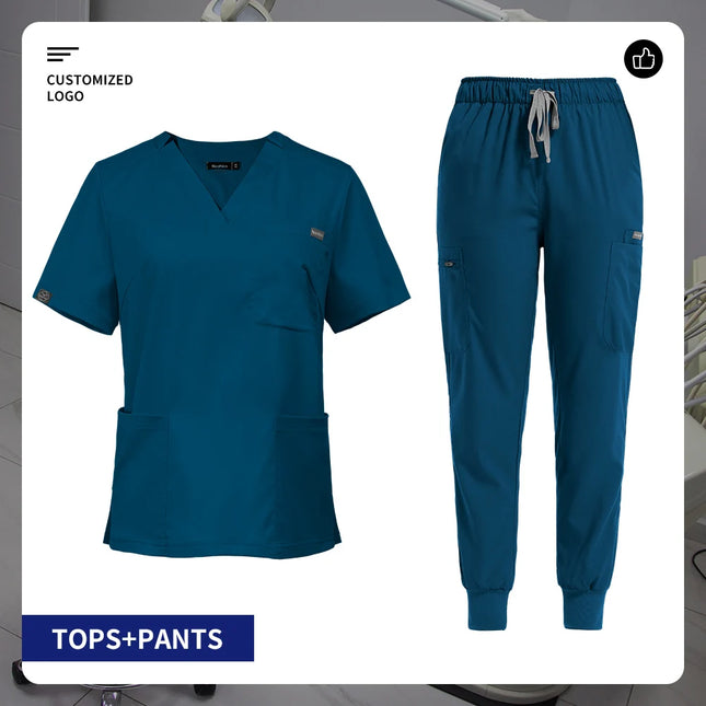 V-neck Nurse Scrubs Workwear Short Sleeve Surgical Nursing Uniforms Women Dental Clinic Scrub Medical Uniforms Customizable Logo-KarWorkwear