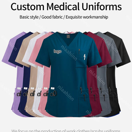 Customizable Logo Pet Grooming Institution Scrubs Workwear Health Service Medical Uniform Hospital Nursing Clothes with Pockets-KarWorkwear