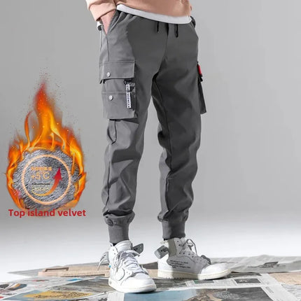 2023 Autumn Winter Casual Pants Men's Fleece-Lined Workwear Sweatpants Trendy Cargo Pants Factory Outlet