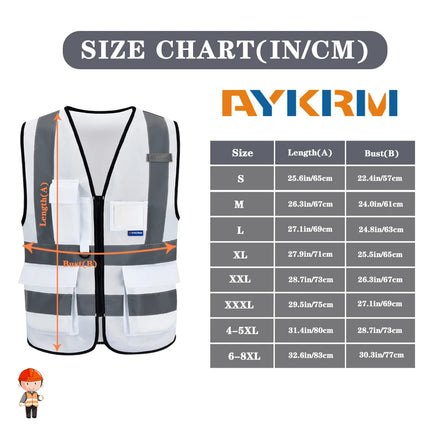 AYKRM 21 Colour （XS-8XL) Hi Vis Viz High Visibility Reflective Zip Pocket Security Waistcoats Jacket Workwear Vests